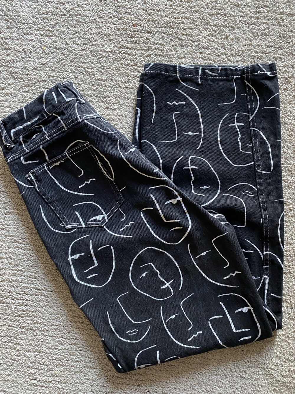 SHEKOU Straight Leg Jeans Faces NWOT